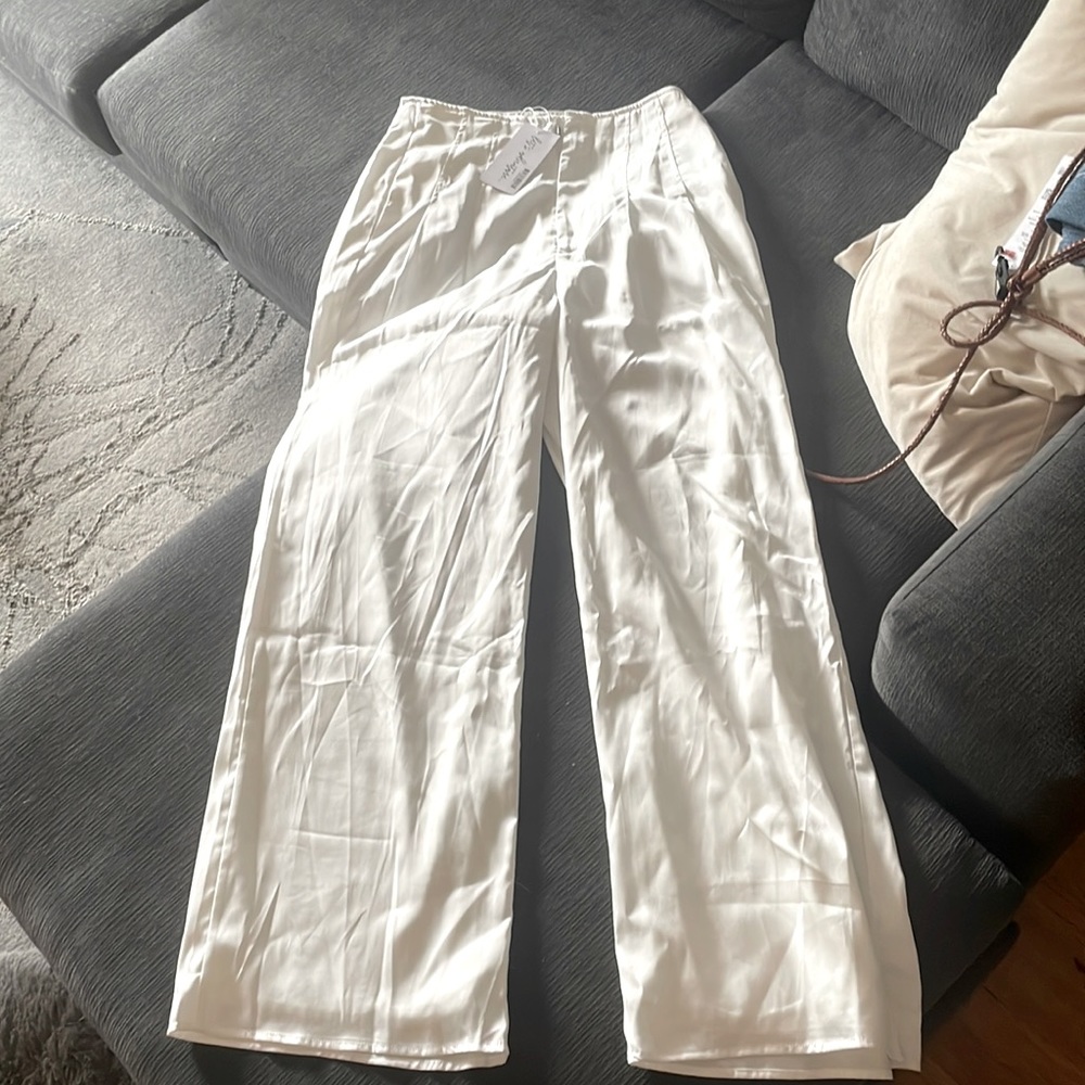 NWT - 12th Tribe Halley White Satin Trousers